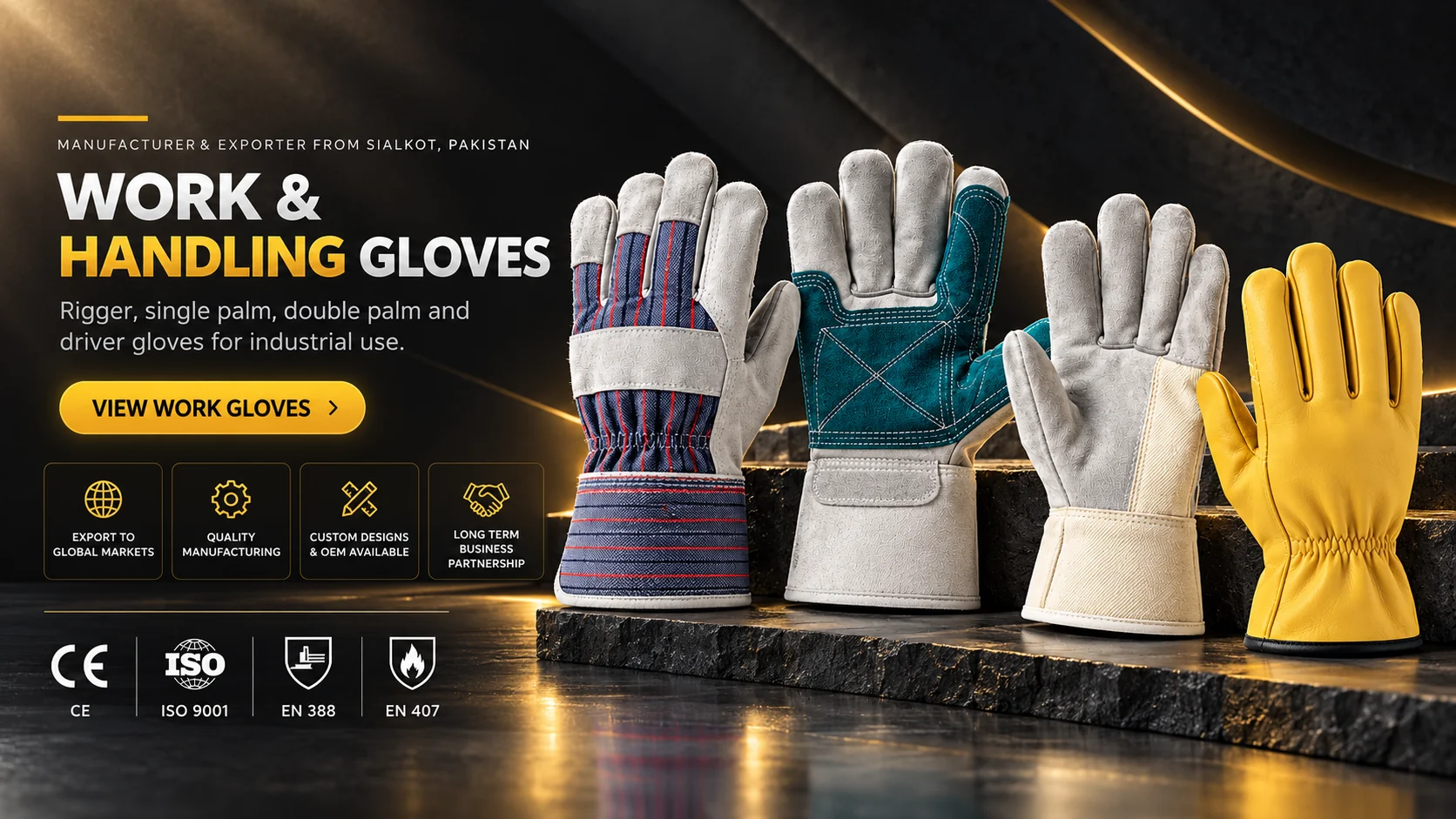 Work & Handling Gloves. Rigger, single palm, double palm and driver gloves for industrial use.